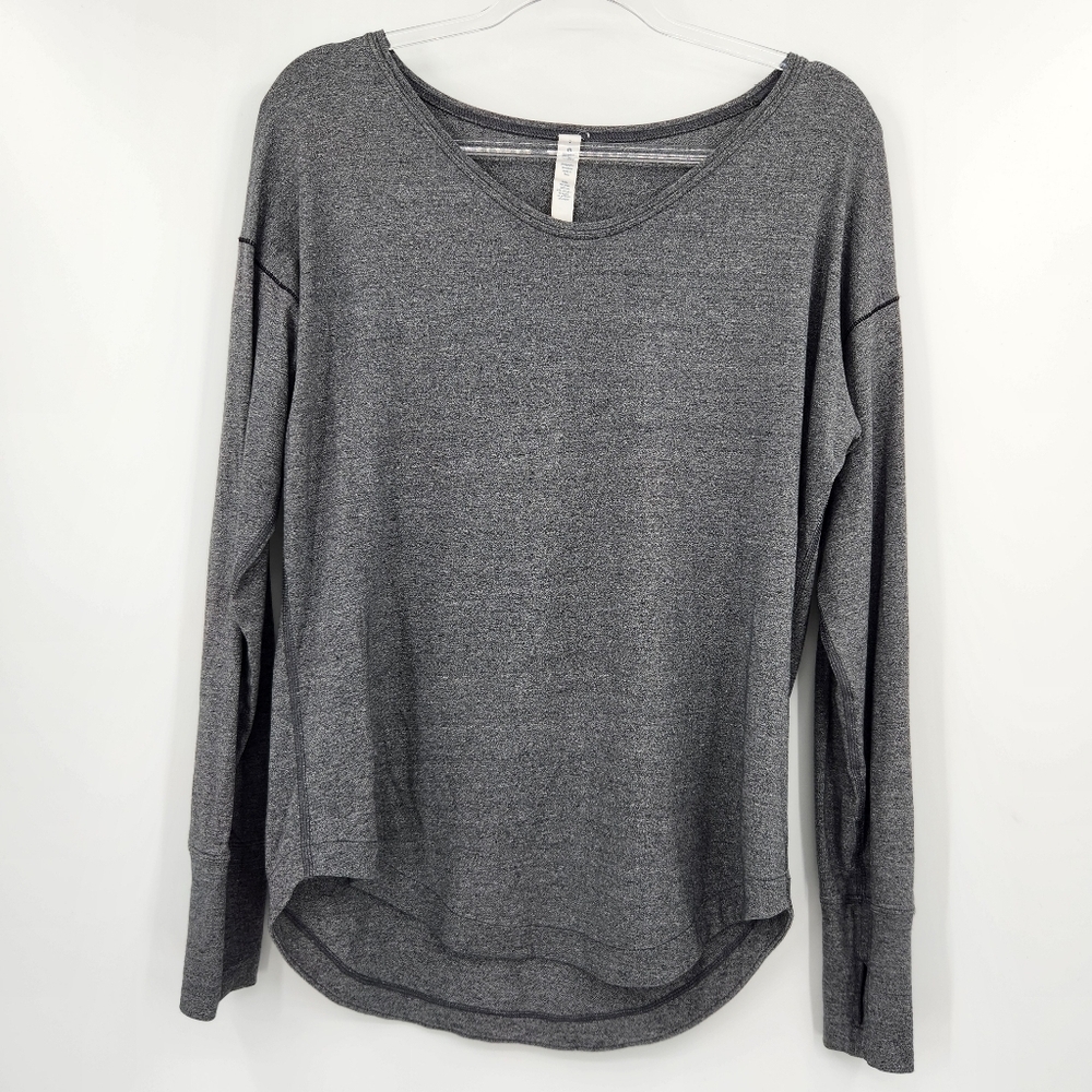 Lululemon Long Sleeve Tee Womens Size 8 Black Heather Thumb Holes